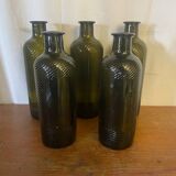 Set of 5 antique carapelli bottles, smoked and ribbed vintage glass