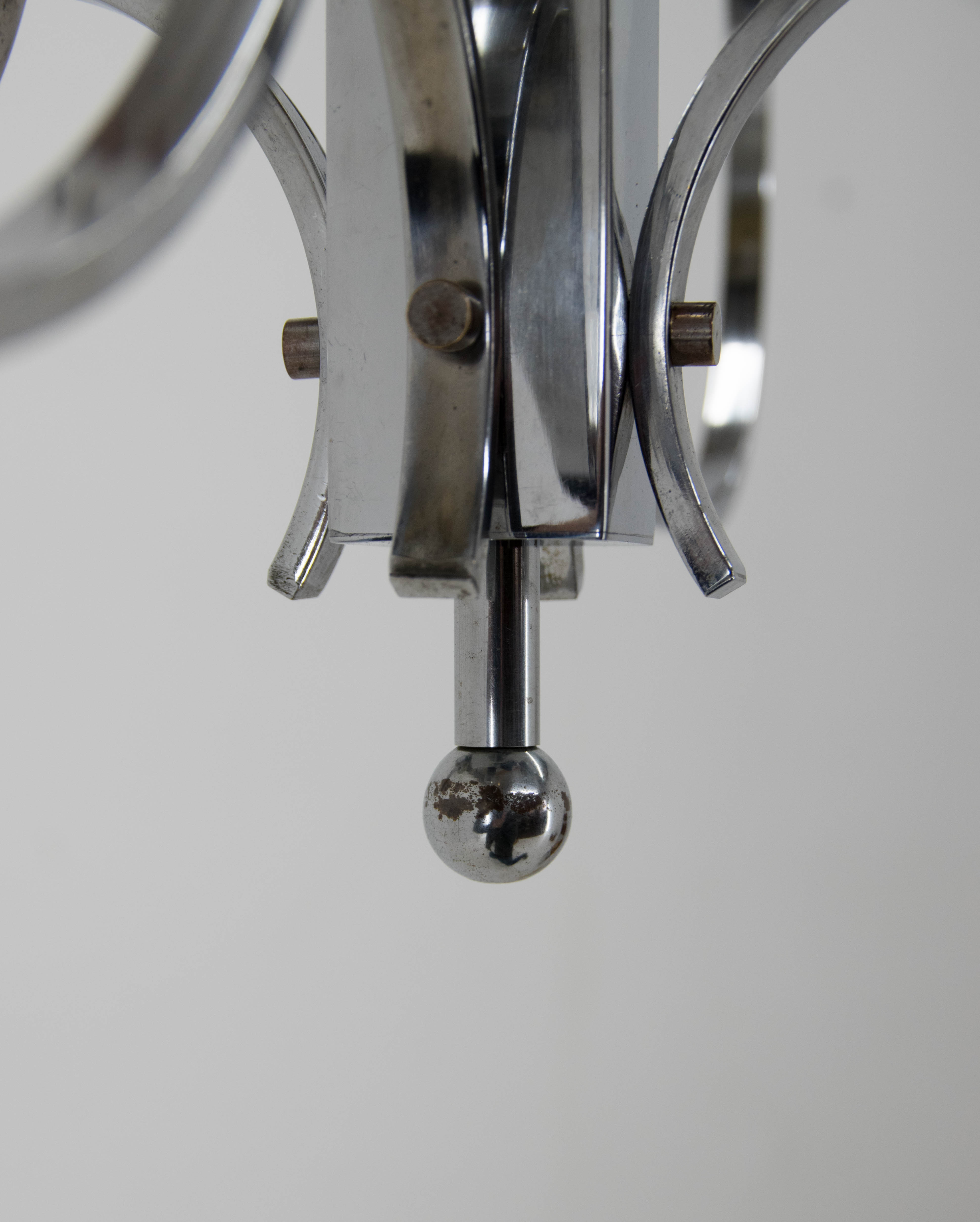 Art deco opaline glass wood and chrome chandelier, 1930s