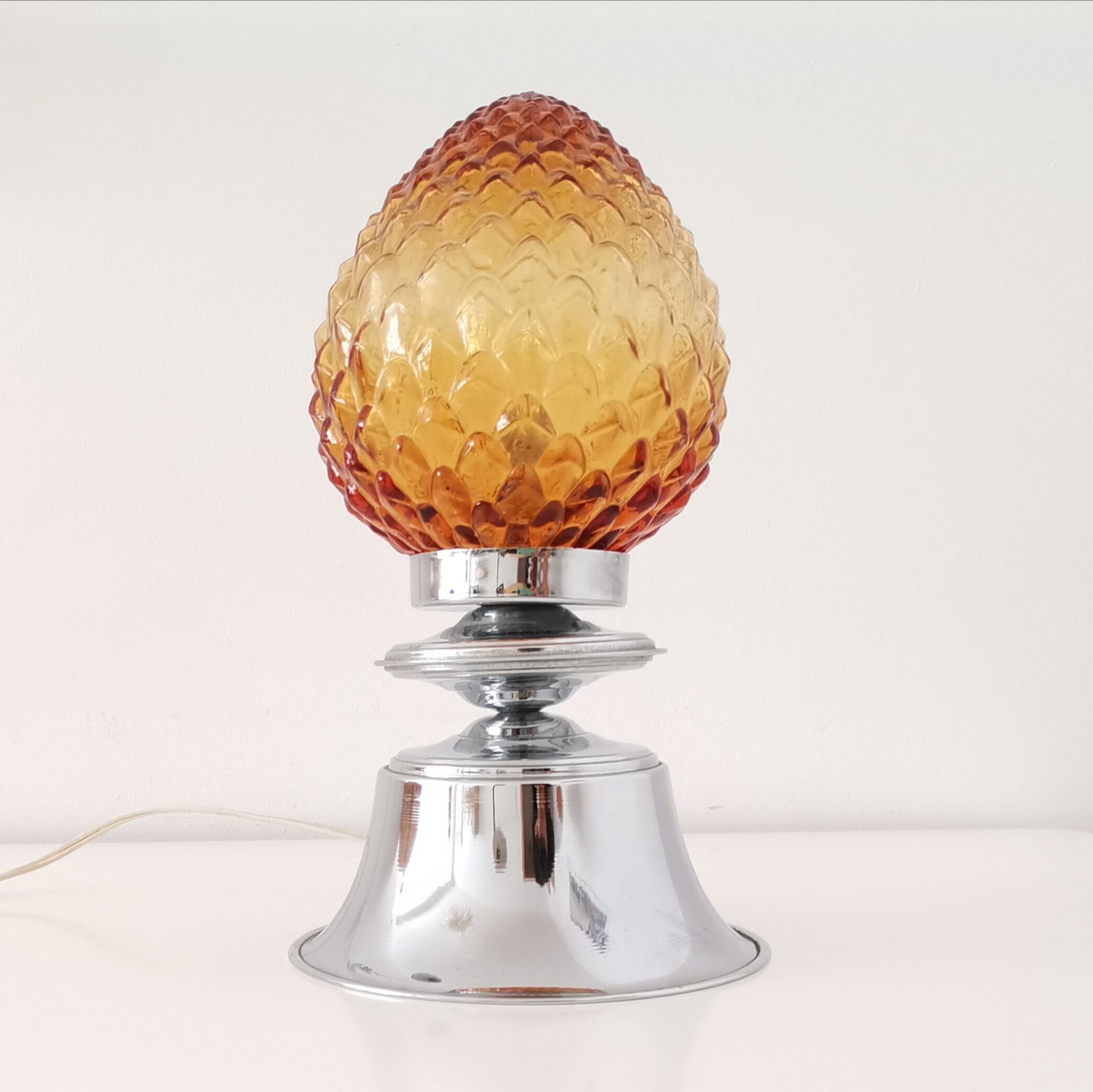 Chrome and amber glass lamp