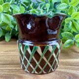 Small vintage ceramic jug in brown glazed with geometric design.
