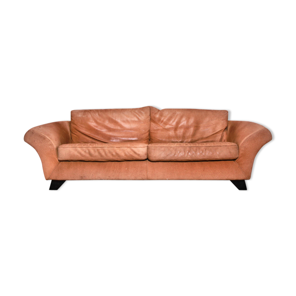 Brown Thick Roughened Neck Leather Sofa From Gurian Italy 80s Selency Brown Thick Roughened Neck Leather Sofa, How Thick Should Leather Be On A Sofa