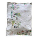 Square tablecloth embroidery naïve hand multicolored - linen threads - 110x110 cm