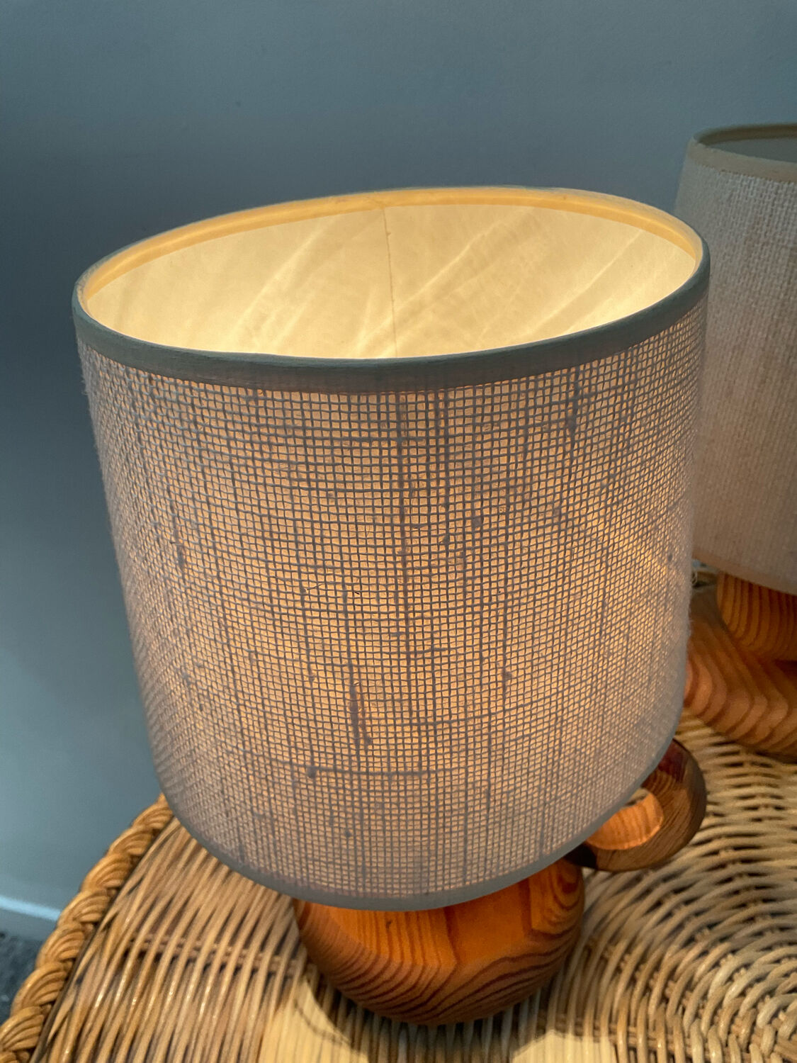 Pair of Scandinavian wooden lamps 60s-70s