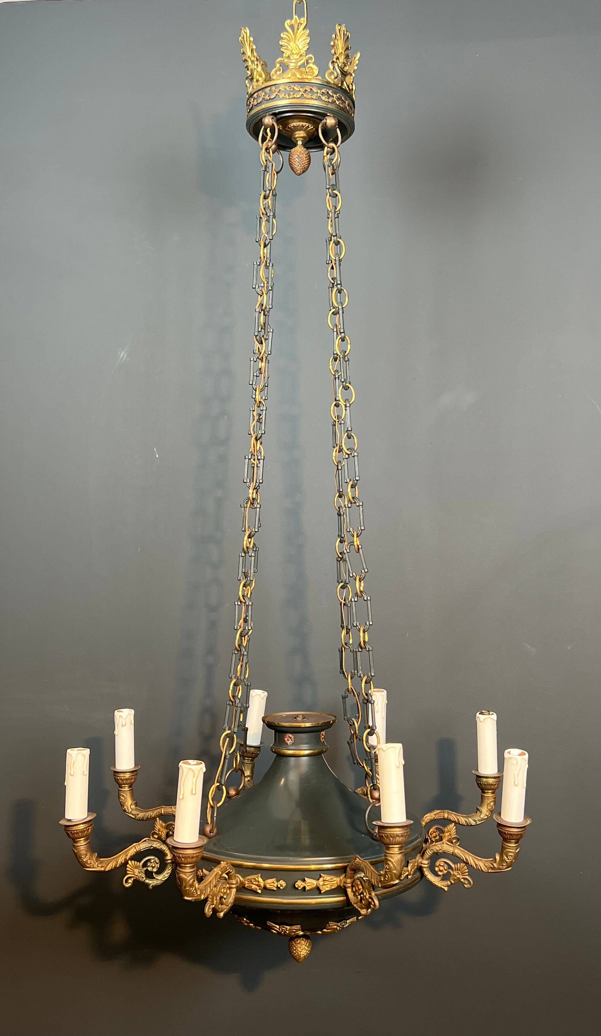 Important lustre de style Empire en bronze et tôle verte