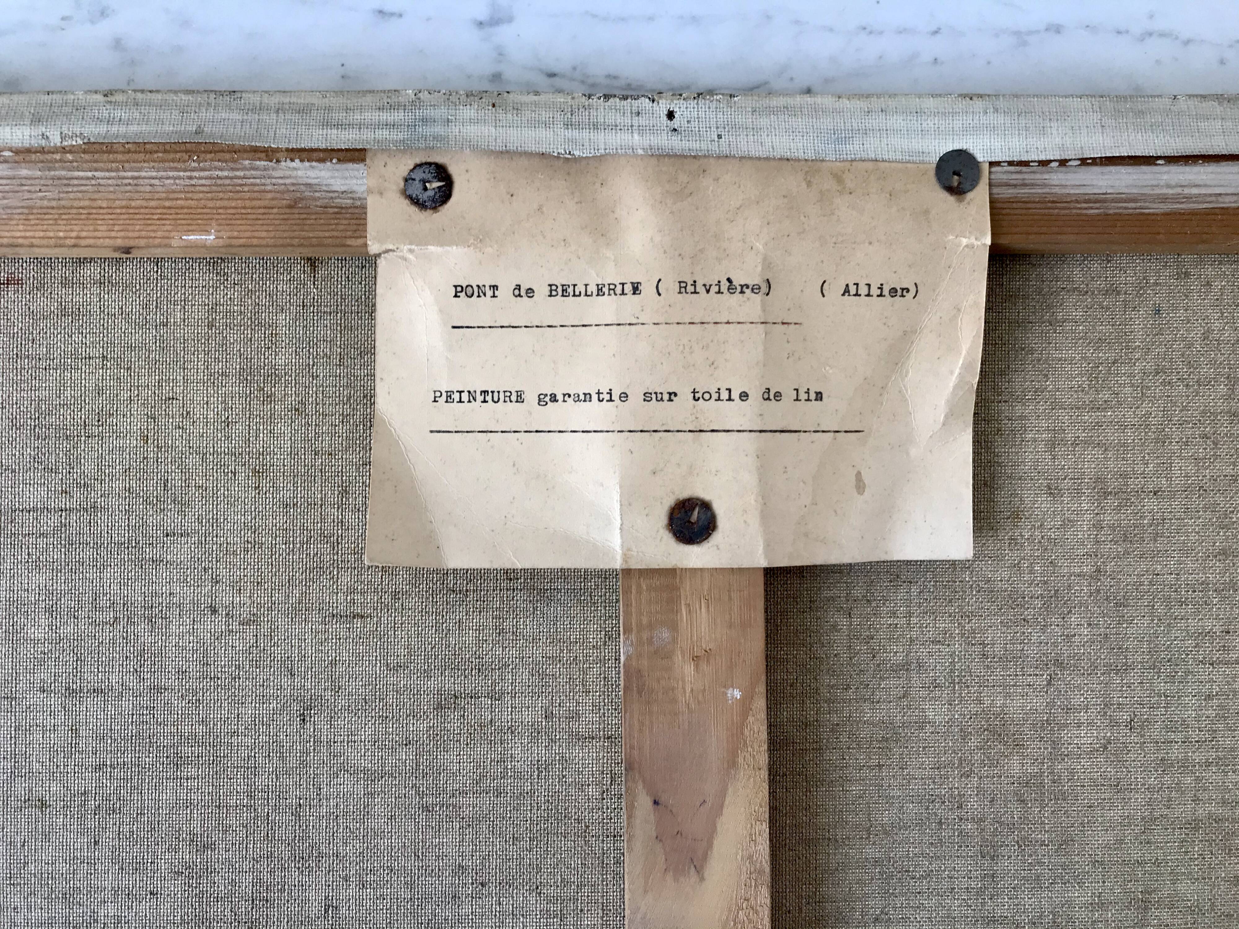 Oil painting on canvas landscape river bellerive bridge signed "morand" vinage