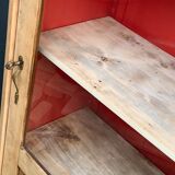Vintage glass-fronted cabinet, raw wood, 1950s