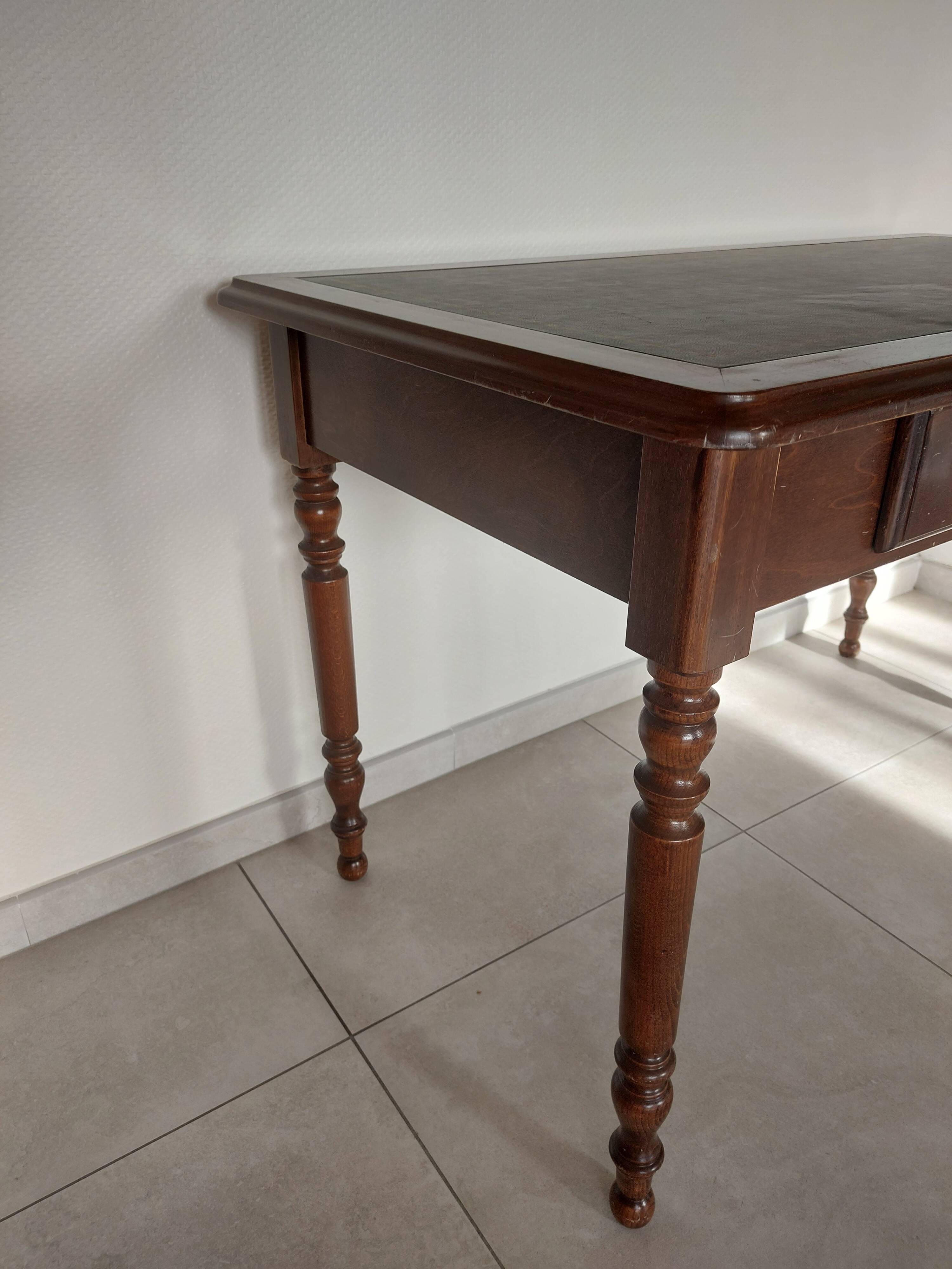 wooden desk, green leather top
