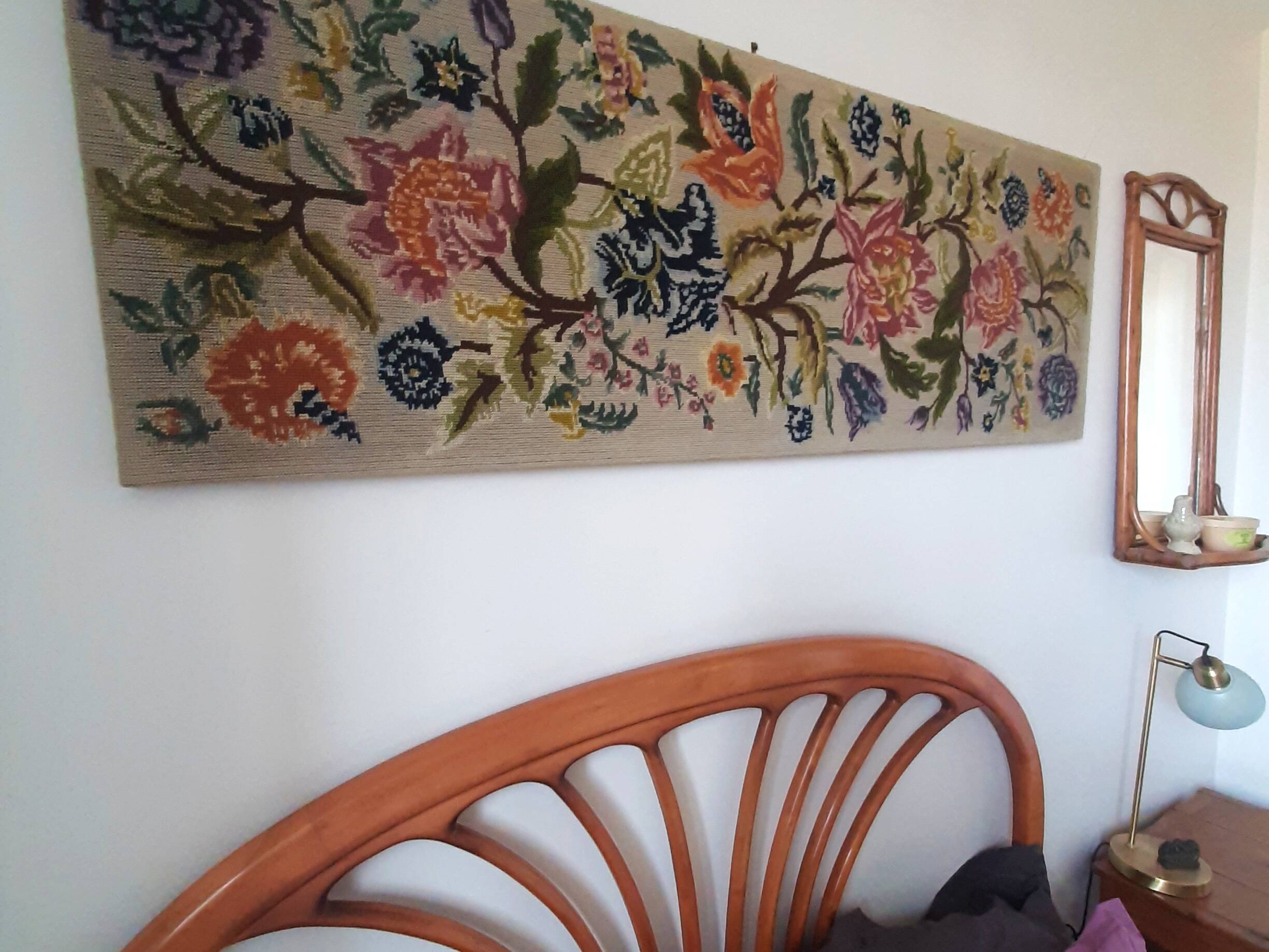 1970s wall tapestry with large multicoloured flowers