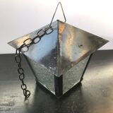 Suspension Old Lantern Metal Black - Vintage 70s Moulded Glass