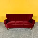 Danish 3 seater velvet curved sofa 1940s