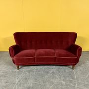Danish 3 seater velvet curved sofa 1940s