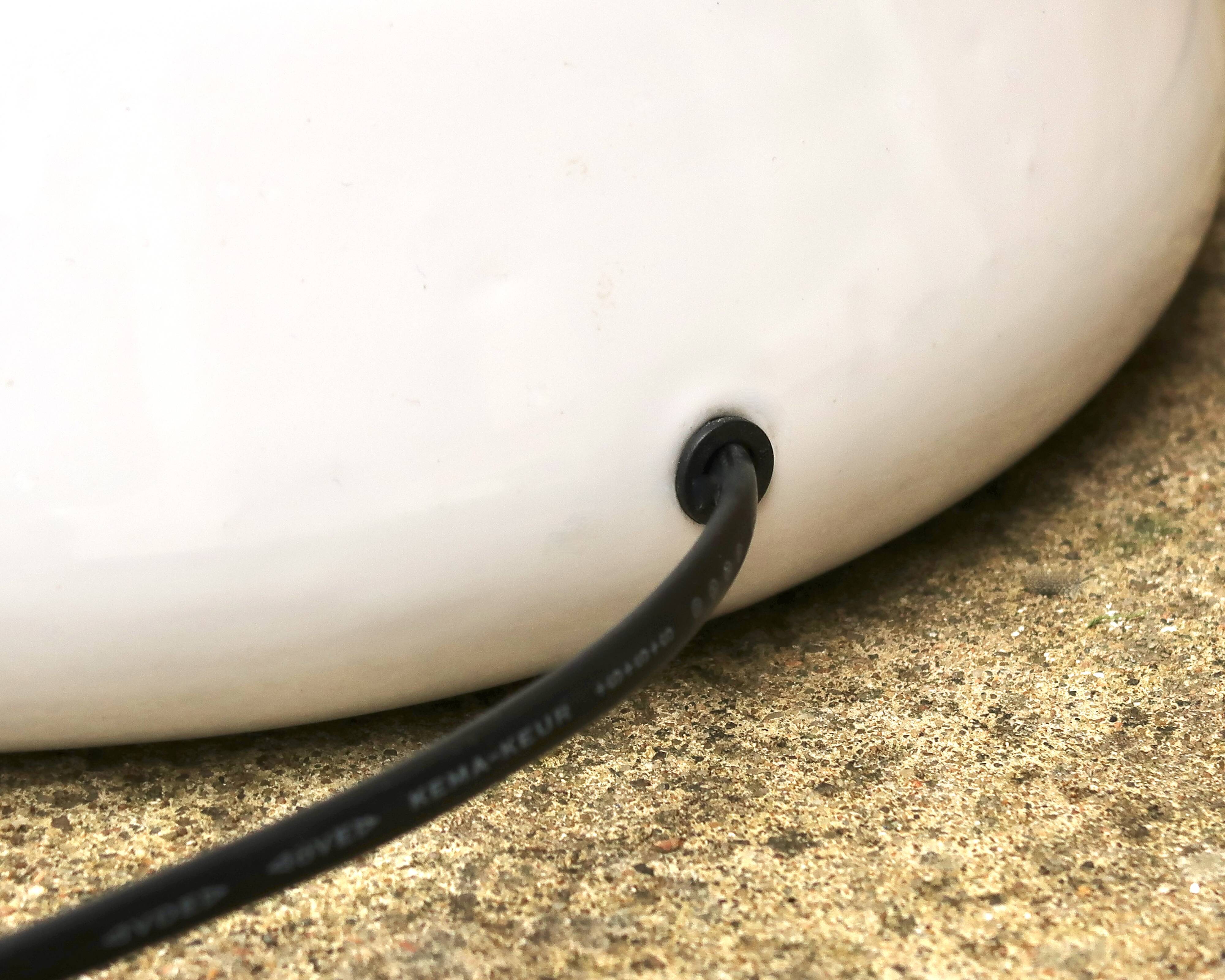 Large white ceramic lamp with raffia shade, 1970s