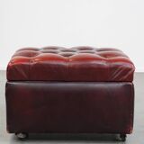 Red cow leather square chesterfield ottoman/storage pouf