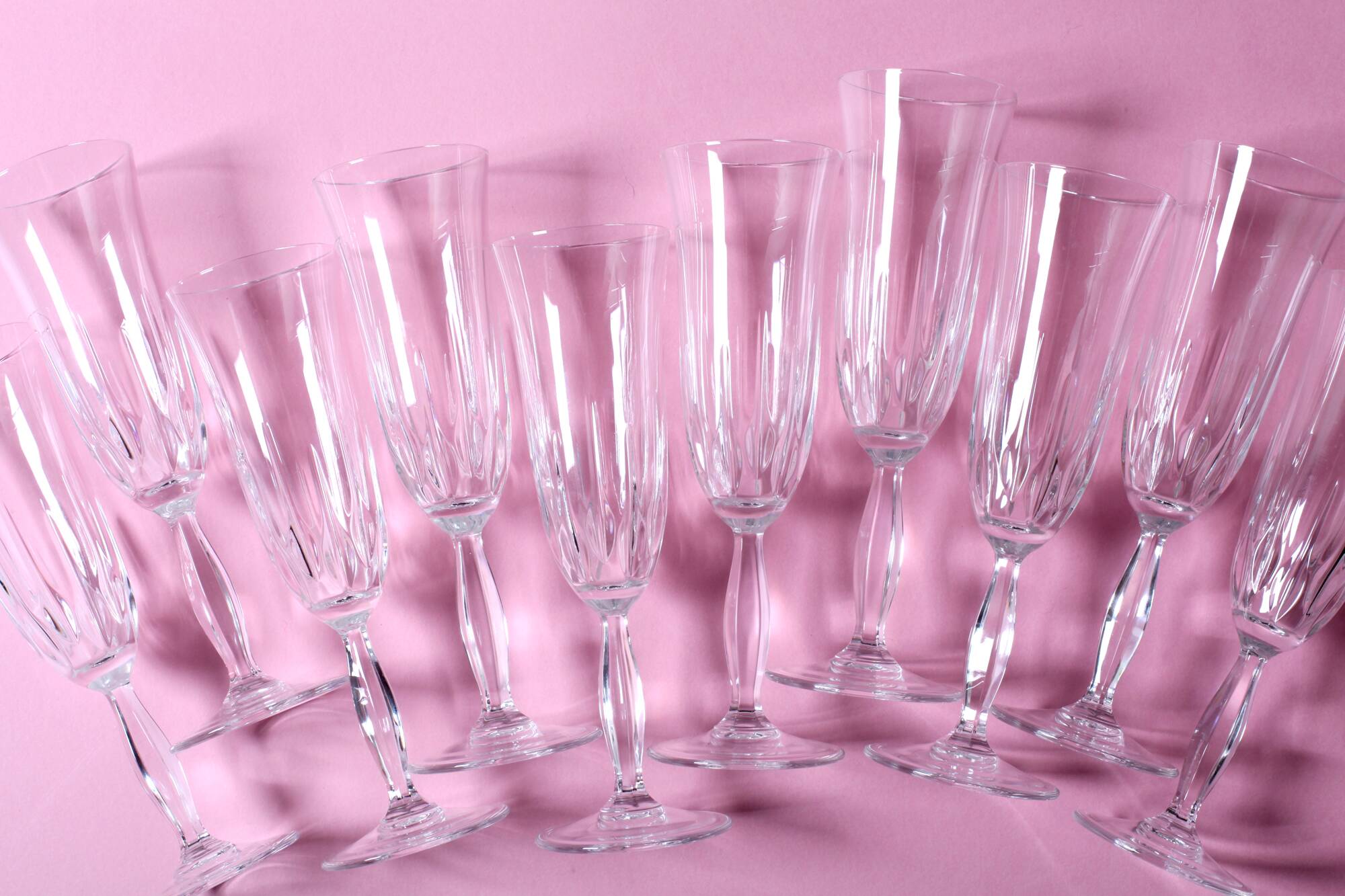 Set of 10 Vintage Crystal Champagne Flutes, Clear Italian Stemware