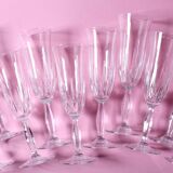 Set of 10 Vintage Crystal Champagne Flutes, Clear Italian Stemware