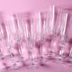 Ensemble de 10 flûtes à champagne vintage en cristal, verre à pied italien transparent.