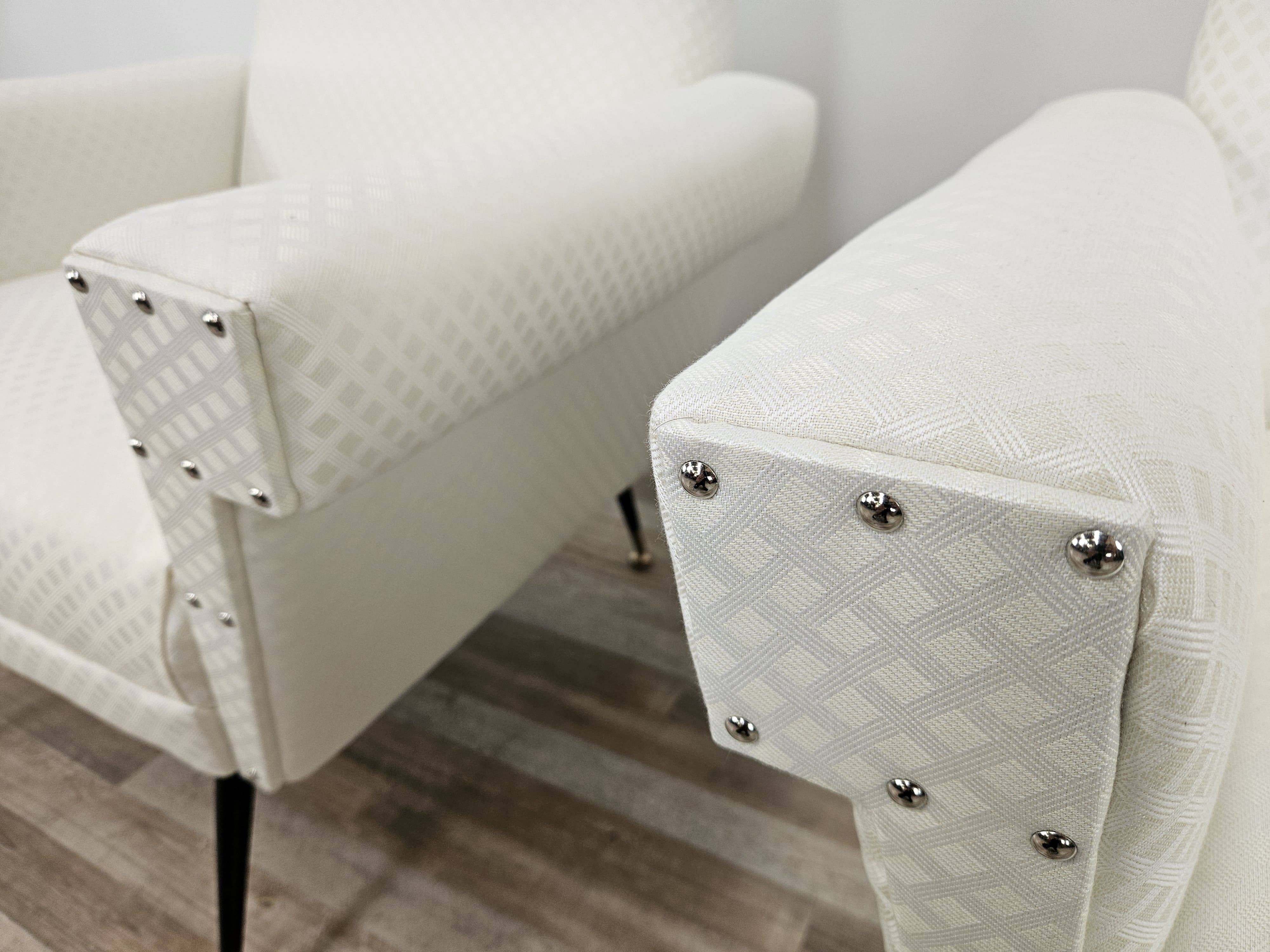 1950s Italian Armchairs Design in Cream Fabric with Iron Legs