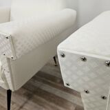 1950s Italian Armchairs Design in Cream Fabric with Iron Legs