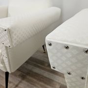 Italian armchairs from the 1950s in cream fabric with iron legs.