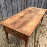 Antique cherry farmhouse table with 2 drawers and 1 pull-out