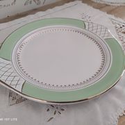 Pie dish with ears in water green and golden frieze l'Amandinoise