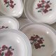 7 Salins Odile soup plates – raspberry flowers & blue border