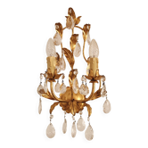 Handgeschmiedet Wandlampe vergoldet Blattgold mit Kristallen, Italien
