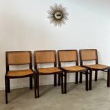 Lot 4 wooden and cane chairs Baumann design symphony model 70s vintage