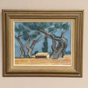Original Swedish Oil On Panel – “Hut Between Trees” By Martin Larsson – Vintage & Framed – 48 × 40 Cm (18.9" × 15.7")
