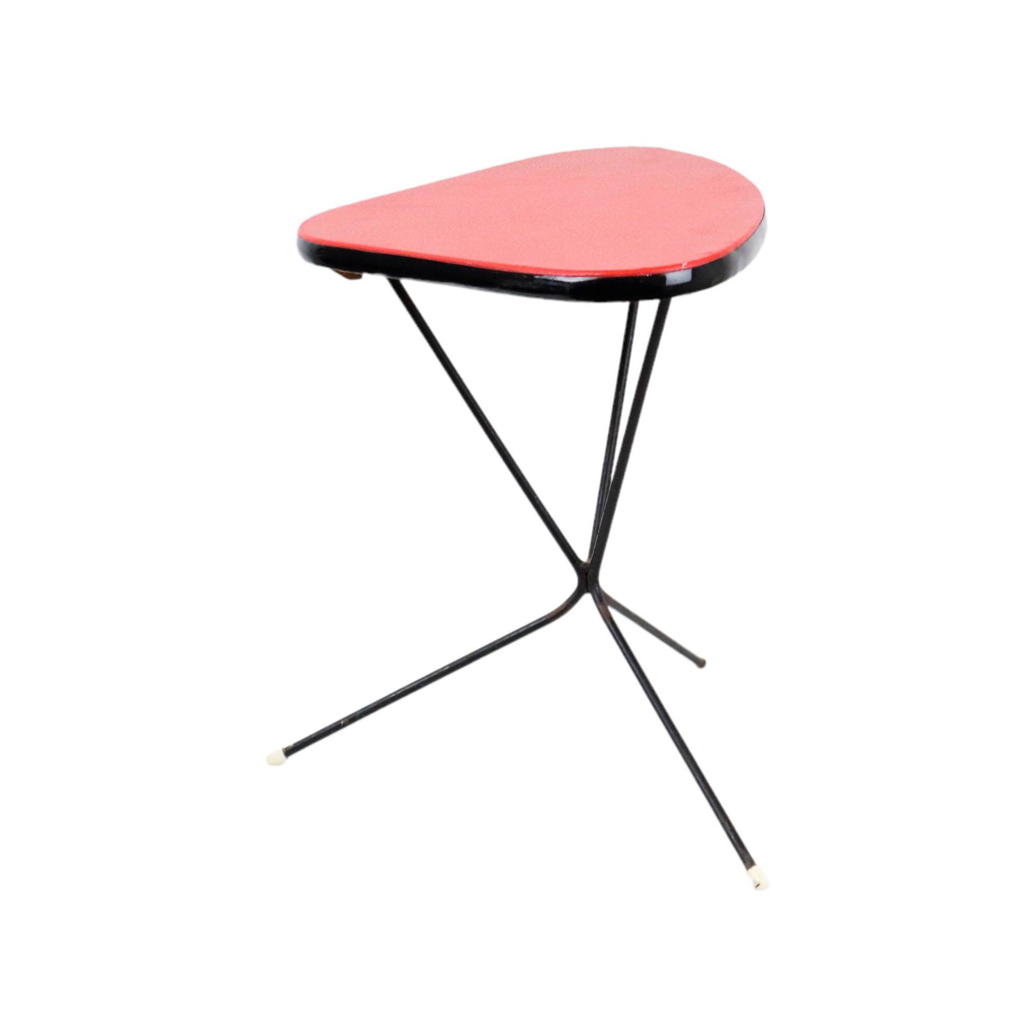 Rare expo 58 red tripod plant table side table royco triangular 49cm