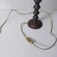 turned wooden lamp with spool base and vintage copper shade