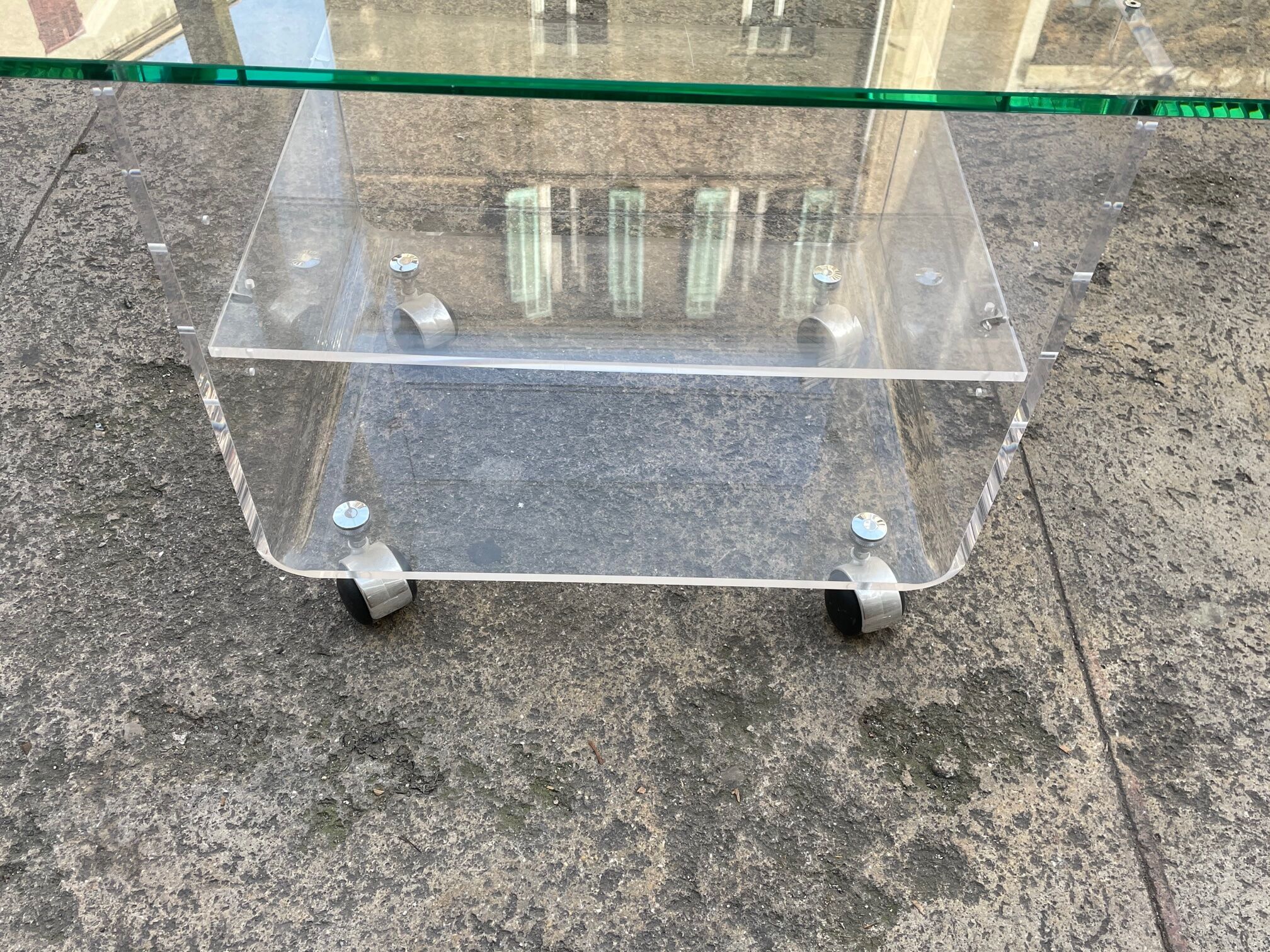 Plexiglas coffee table and vintage glass