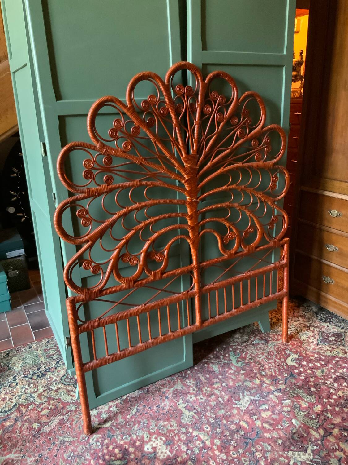 Peacock rattan headboard