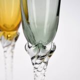 Set of 6 flutes Colorful glass champagne flutes.
