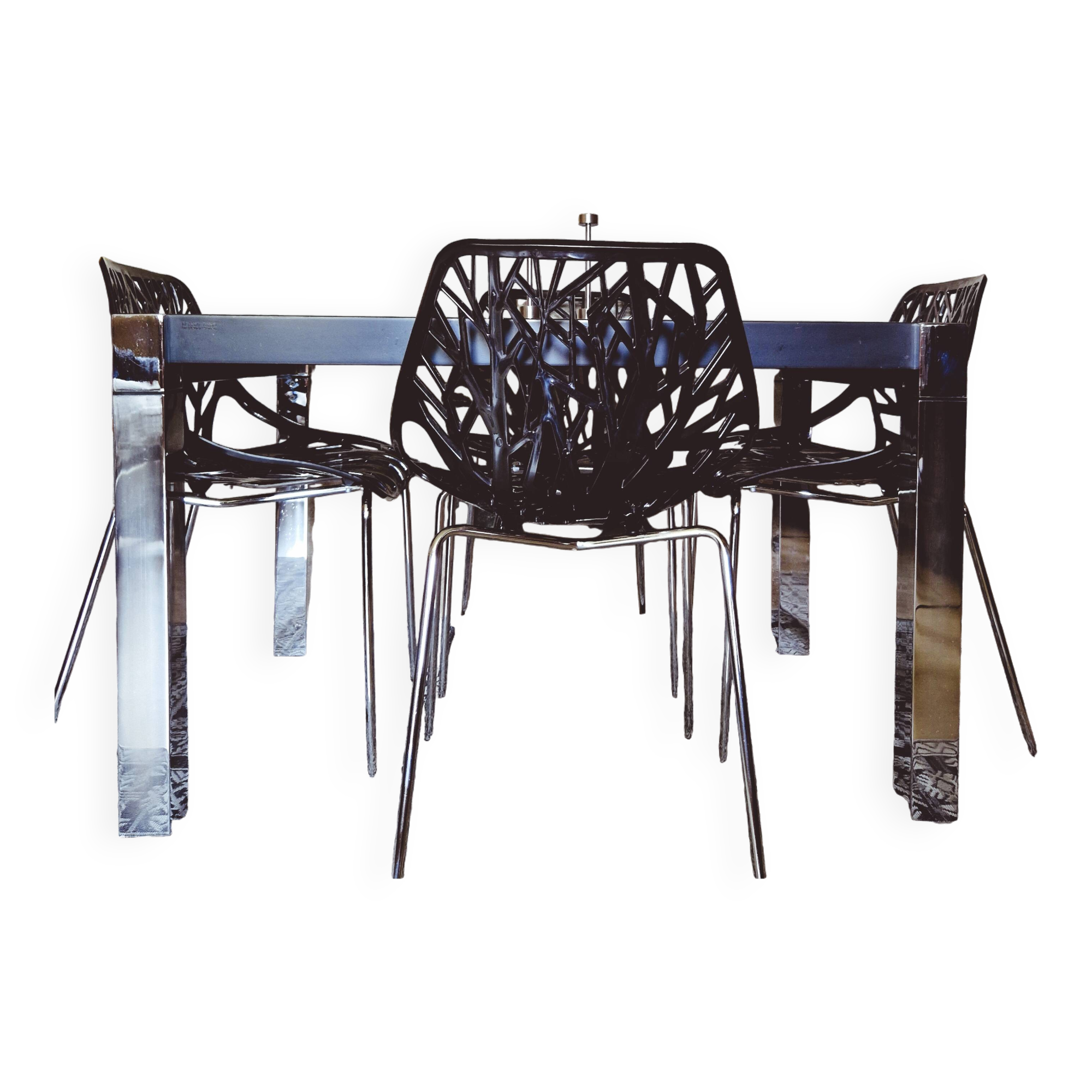 Smoked glass table with chromed metal legs La Metal ARREDO - Milano