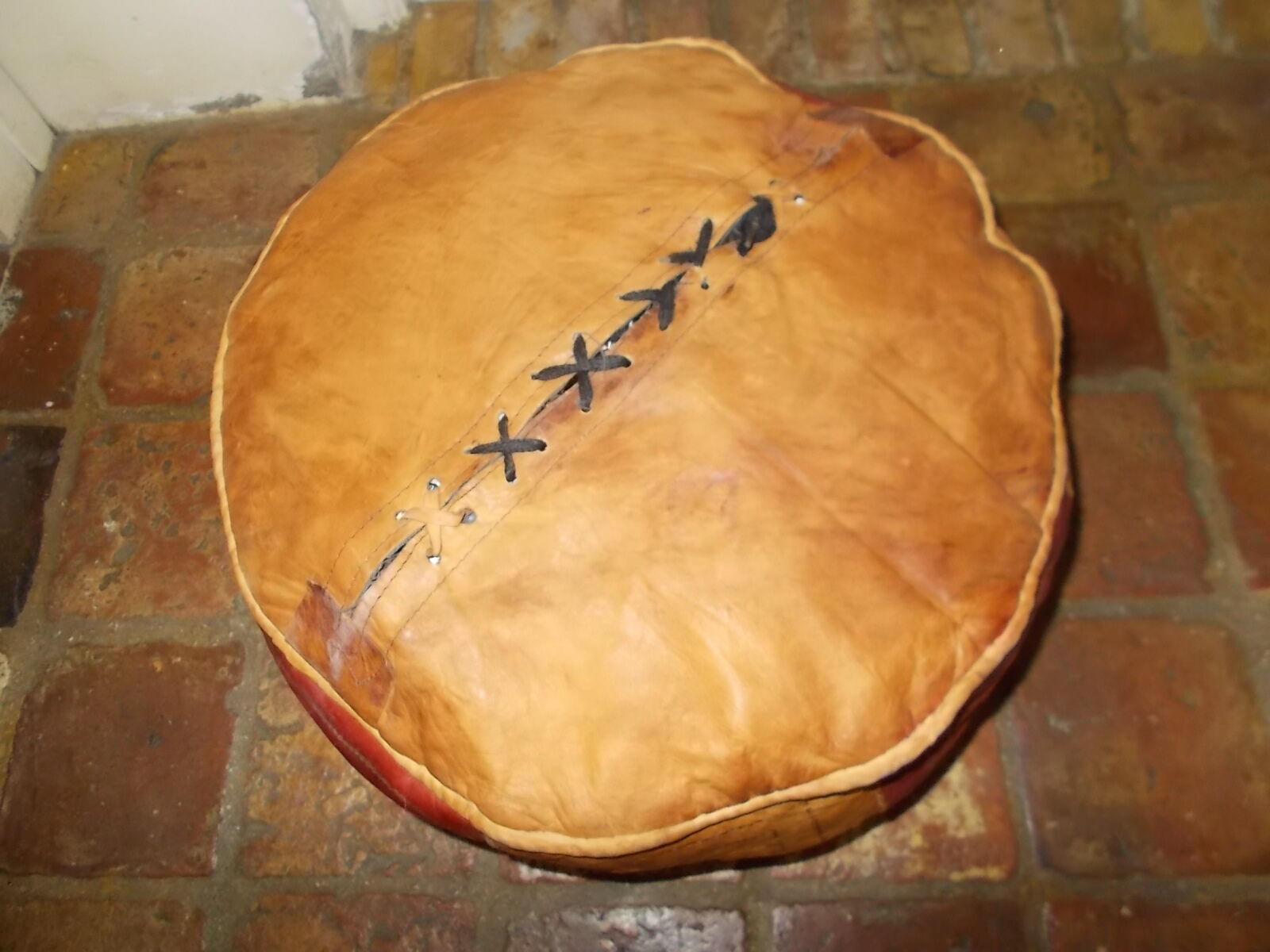 Vintage Moroccan leather pouf