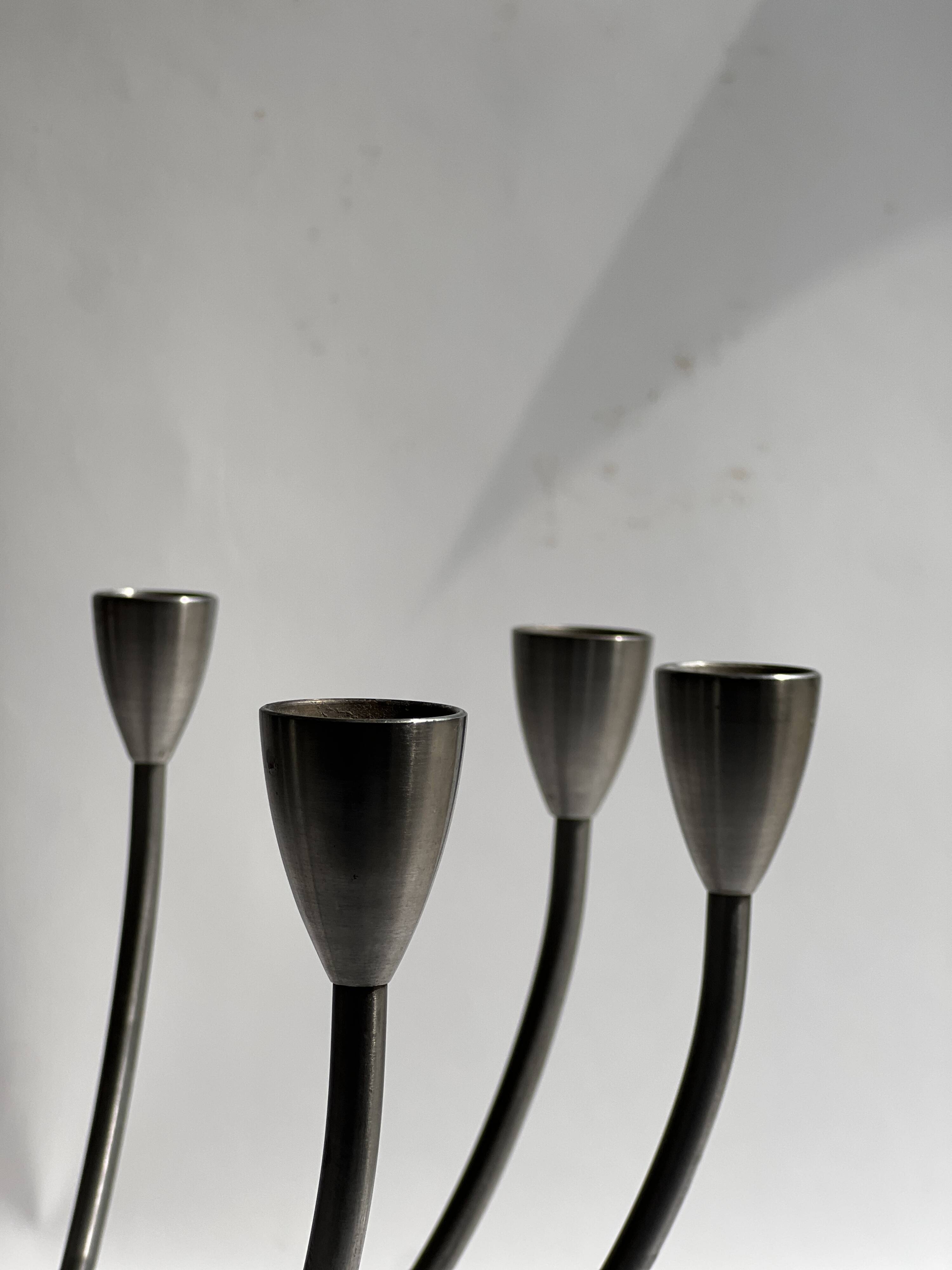 Large brushed metal candlestick with 8 candles, K. Hagberg design 1970