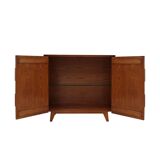 Mid Modern Style Faceted Oak Sideboard with Glass Shelf, Suitable as a Bar