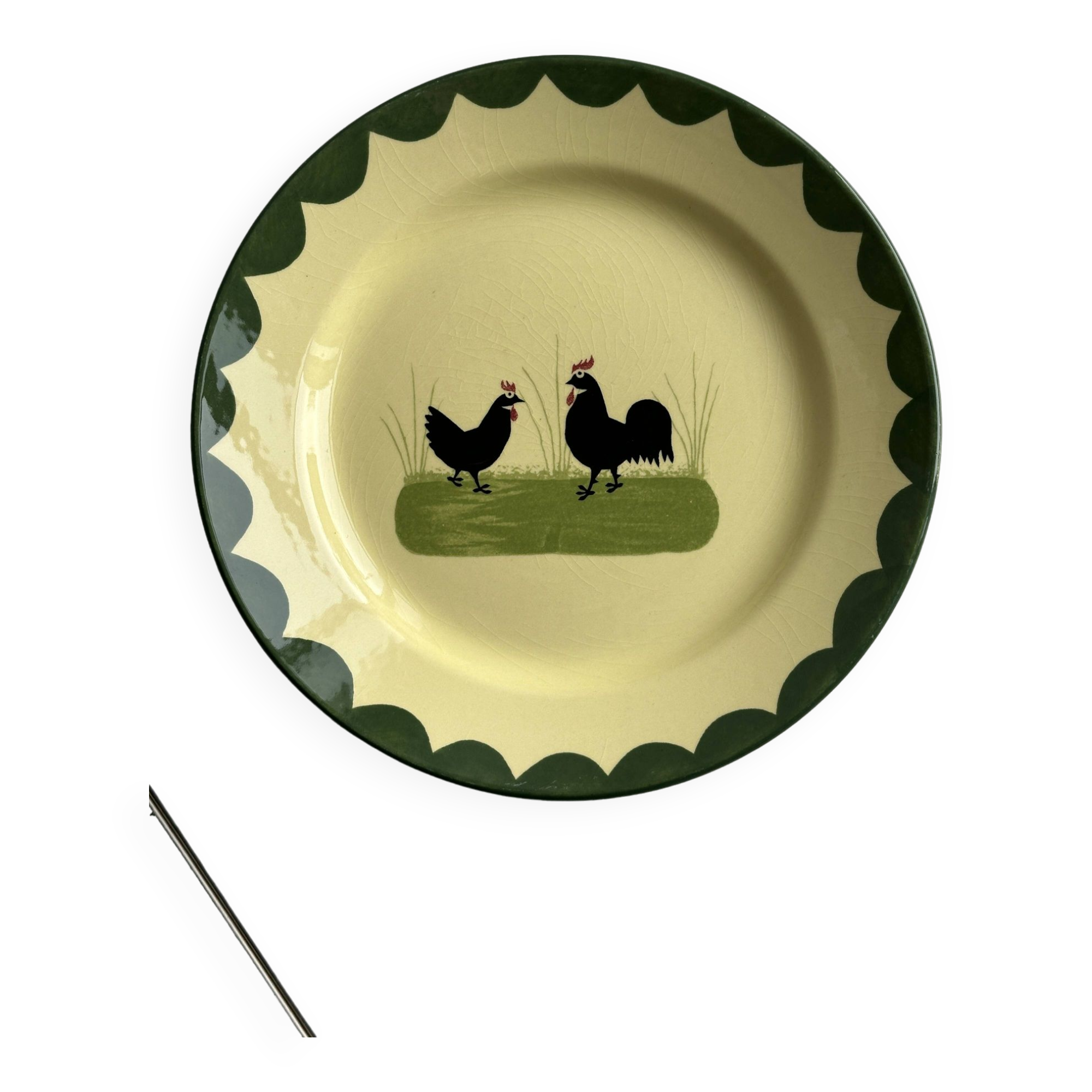“Teller Keramik” ceramic plate with rooster motif.