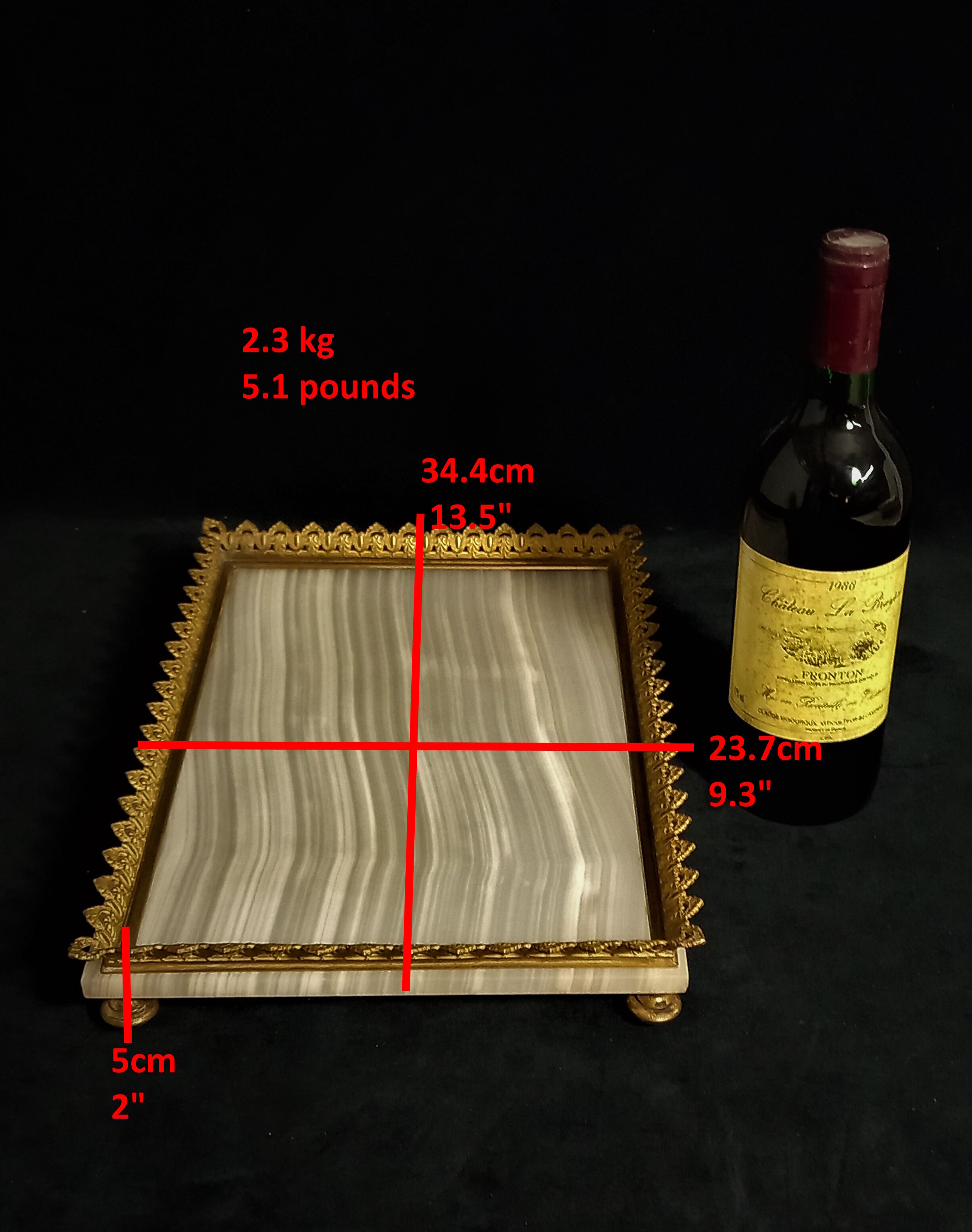 Onyx desk top with brass gallery