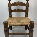 Wood Turned Bobbin Low Rush Chair in the manner of Charles Dudouyt, France, 1950s