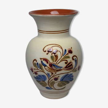 Vase céramique vintage décor oiseau signé