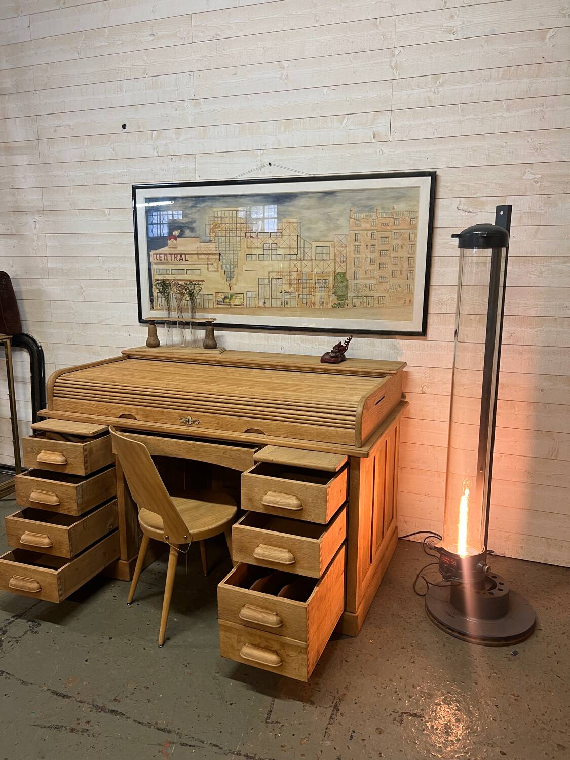1920s American oak curtain desk