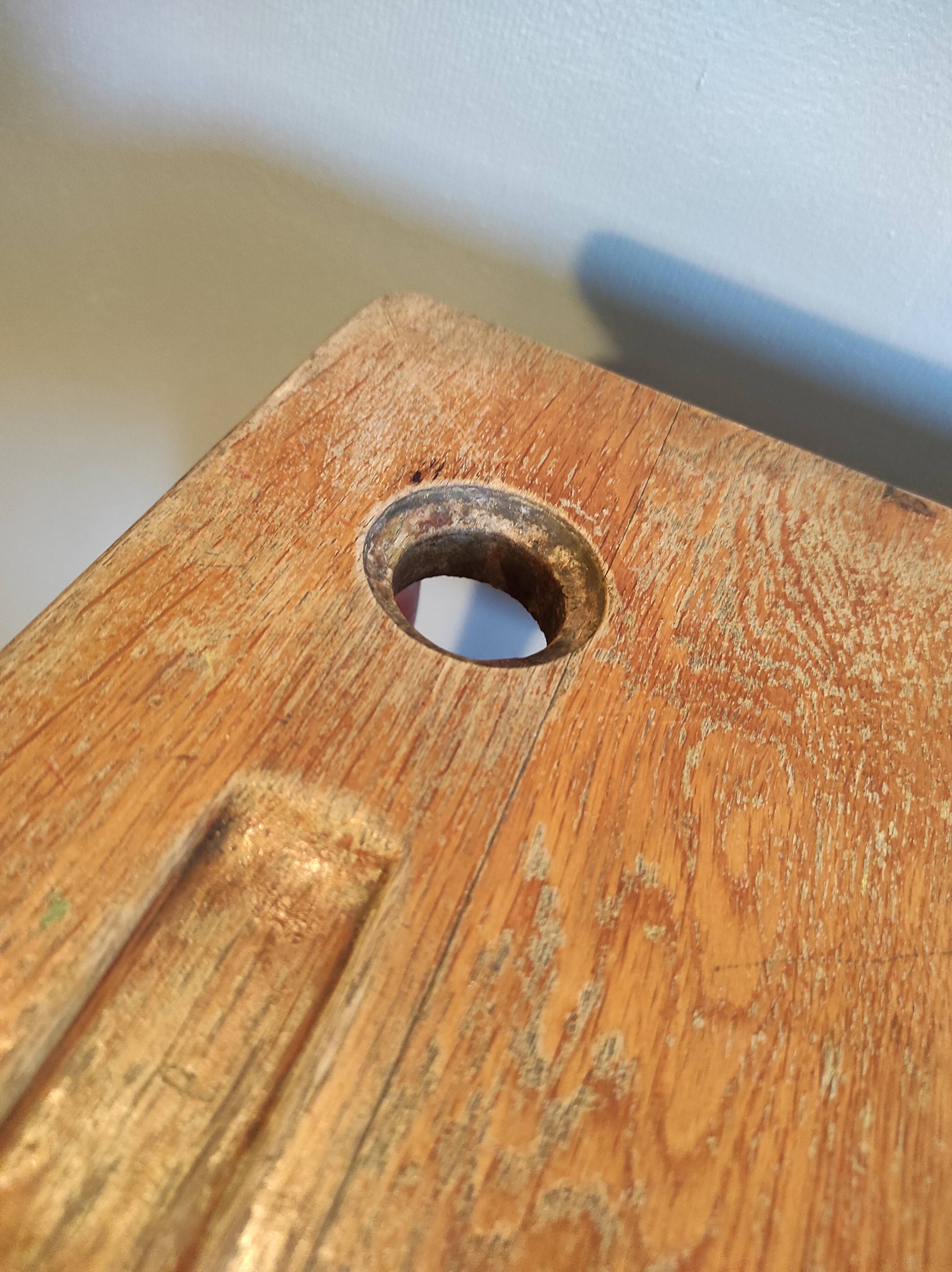 School desk in oak and red metal 1960