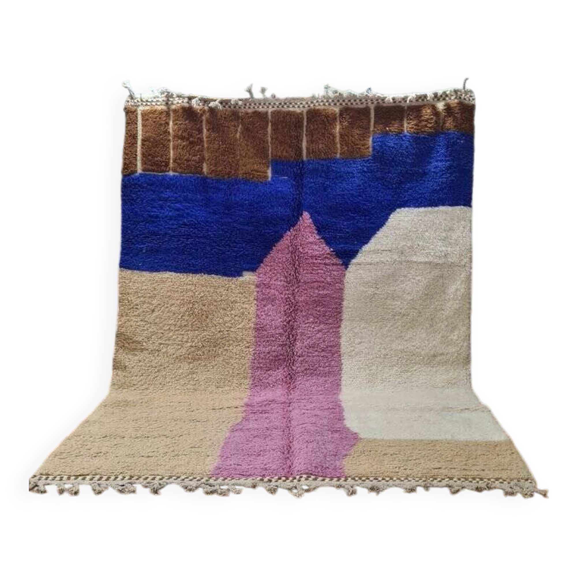 Modern Moroccan Beni Ouarain Rug with Color Block Design – Hand Woven Wool Rug