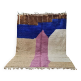 Modern Moroccan Beni Ouarain Rug with Color Block Design – Hand Woven Wool Rug