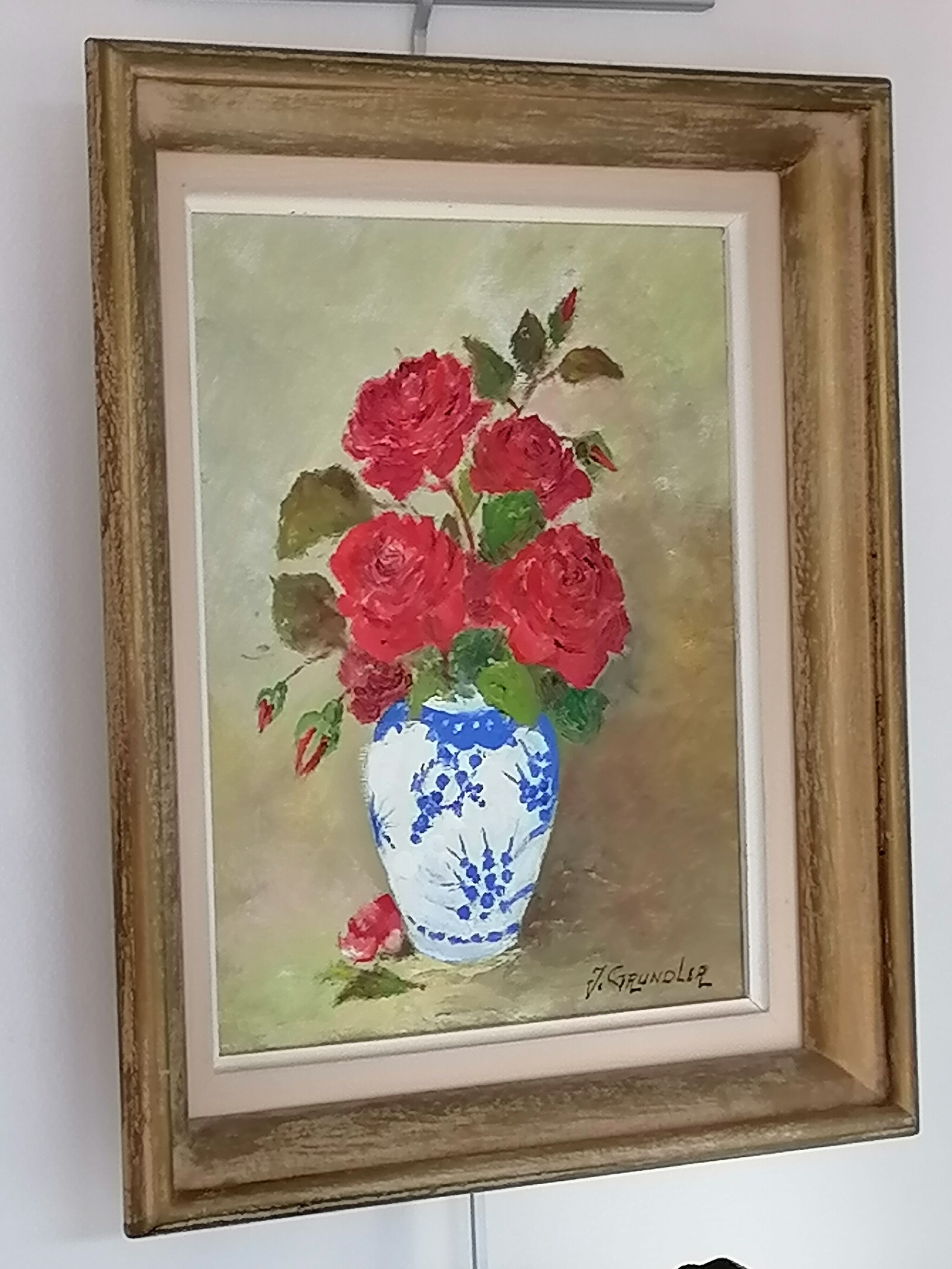 Flower bouquet painting Signed J Grundler