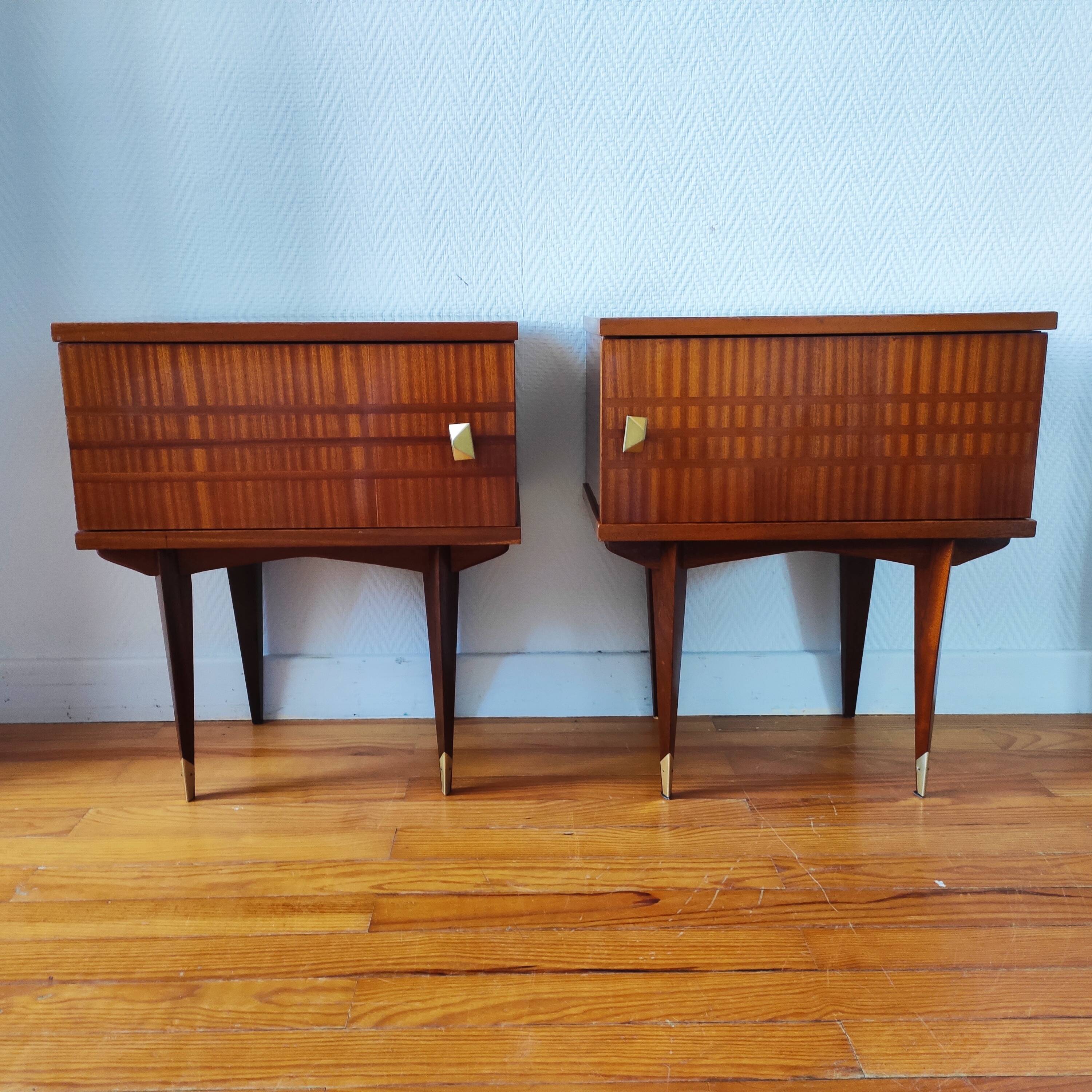 Pair of vintage Scandinavian design bedside tables from the 50s-60s.