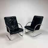 Set of 2 postmodern leather lounge chairs, 1980s