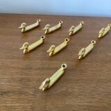 Set of 8 antique privilege knife holders gold metal duck vintage